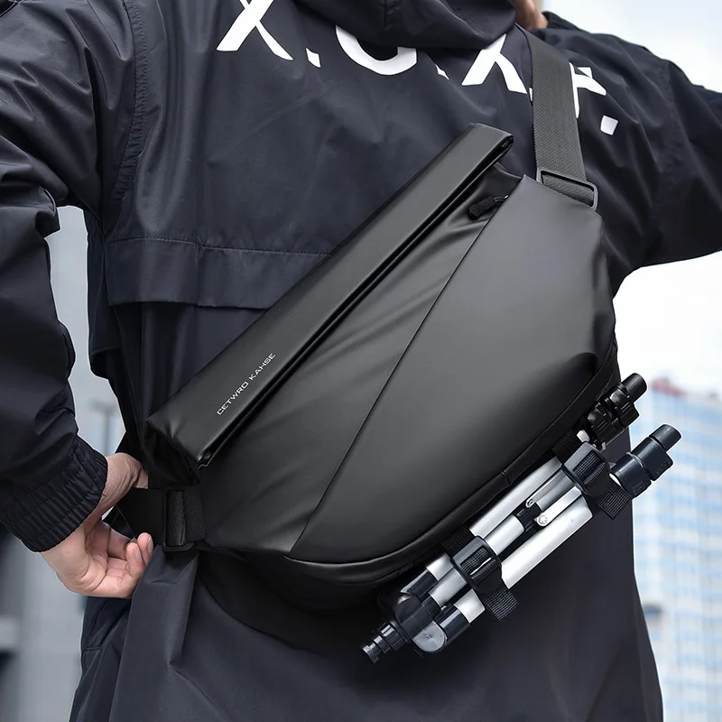 Mens Large Waterproof Chest Pouch Bag Sports Outdoor Packs Causual Bike Sling Bag Boy's Black Crossbody Shoulder Bag For Tablet