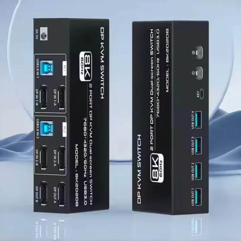 

FJ-8K202DB OEM 8K KVM Switch | USB Thunderbolt 3 Compatible DP1.4 Single-Cable 2PC Control & USB3.2 Hub 8K 2 Port DP KVM Switch