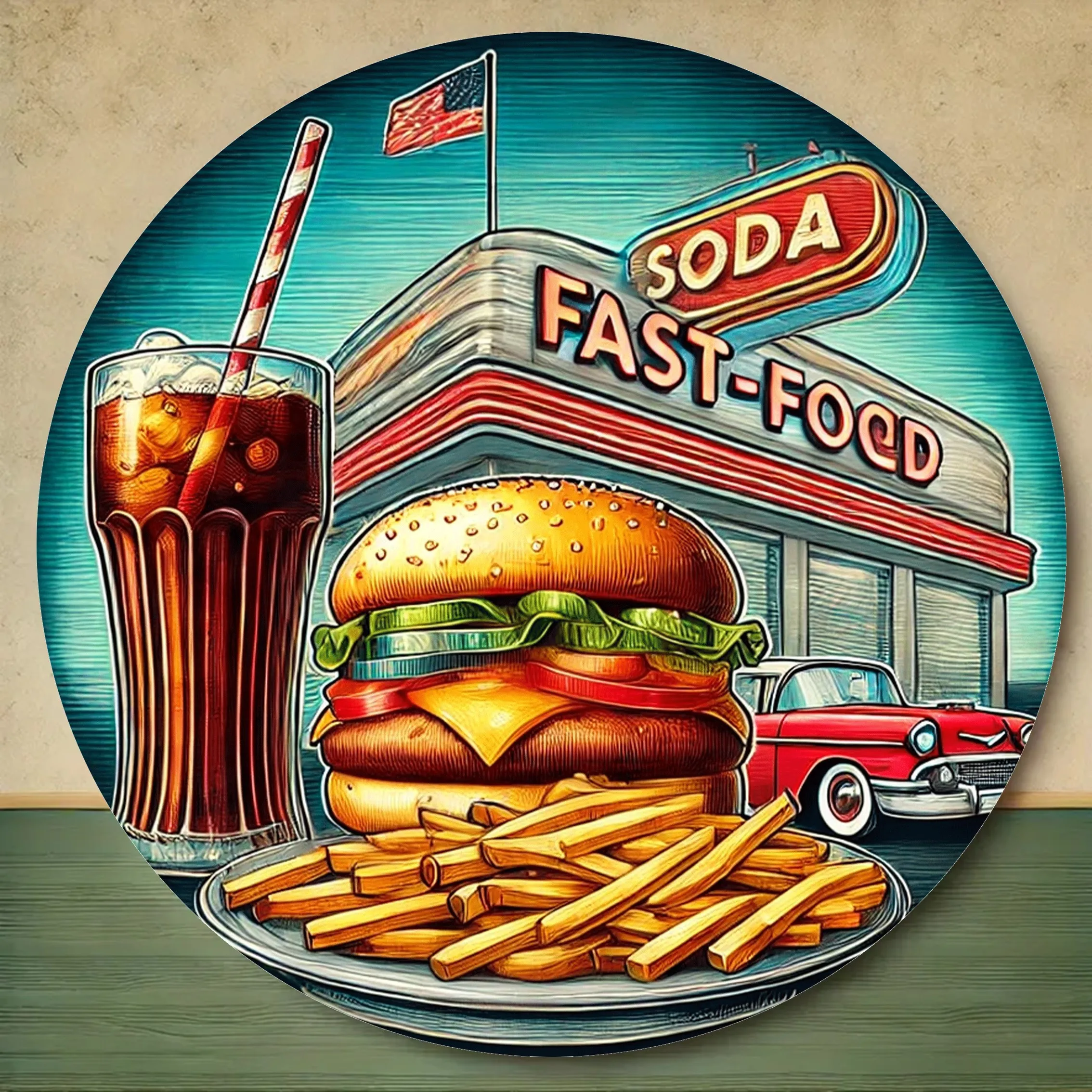 Vintage Fast Food Metal Wall Art -， Fries Design, Weatherproof Decor for Home,  Wall Decor, Perfect for Room Decor