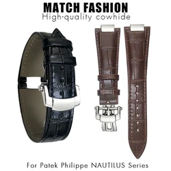 25mm Concave Metal Part Genuine Leather Watchband for Patek PP Philippe 5711 5712 NAUTILUS Folding Buckle Watch Strap Bracelets