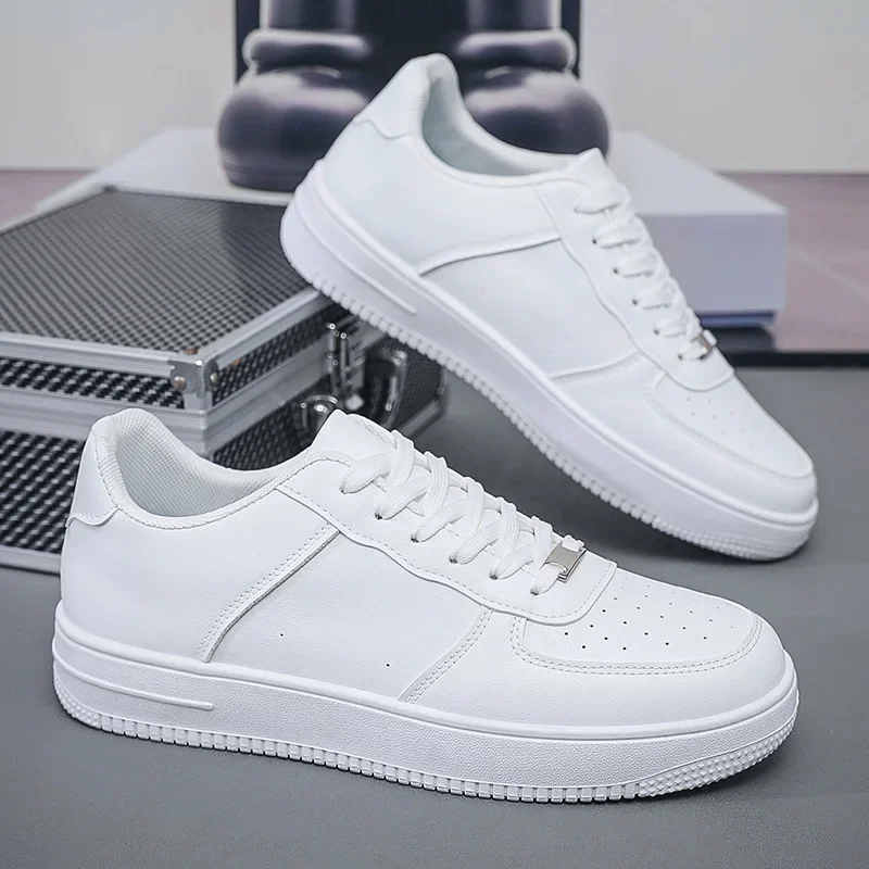 Zapatillas de deporte de cuero para hombre, zapatos deportivos con plataforma blanca, transpirables, informales, con cordones