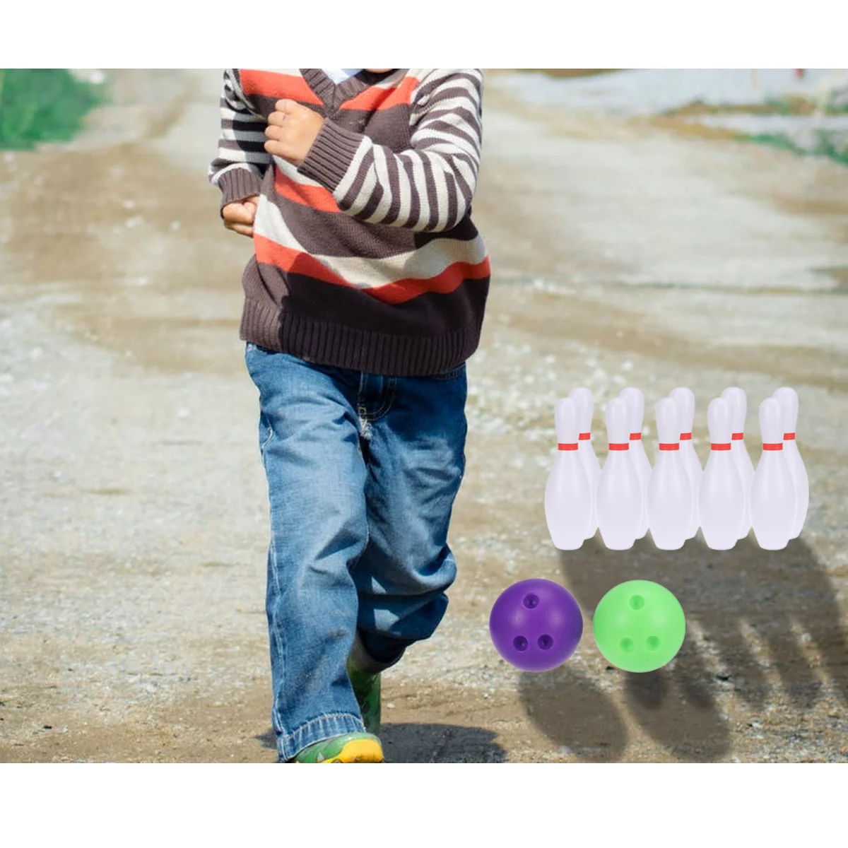 12pcs Large Size Bowling Play Sets Sports Bowling Games Toy for Children Kids (10pcs Bowling White + 2pcs Balls R