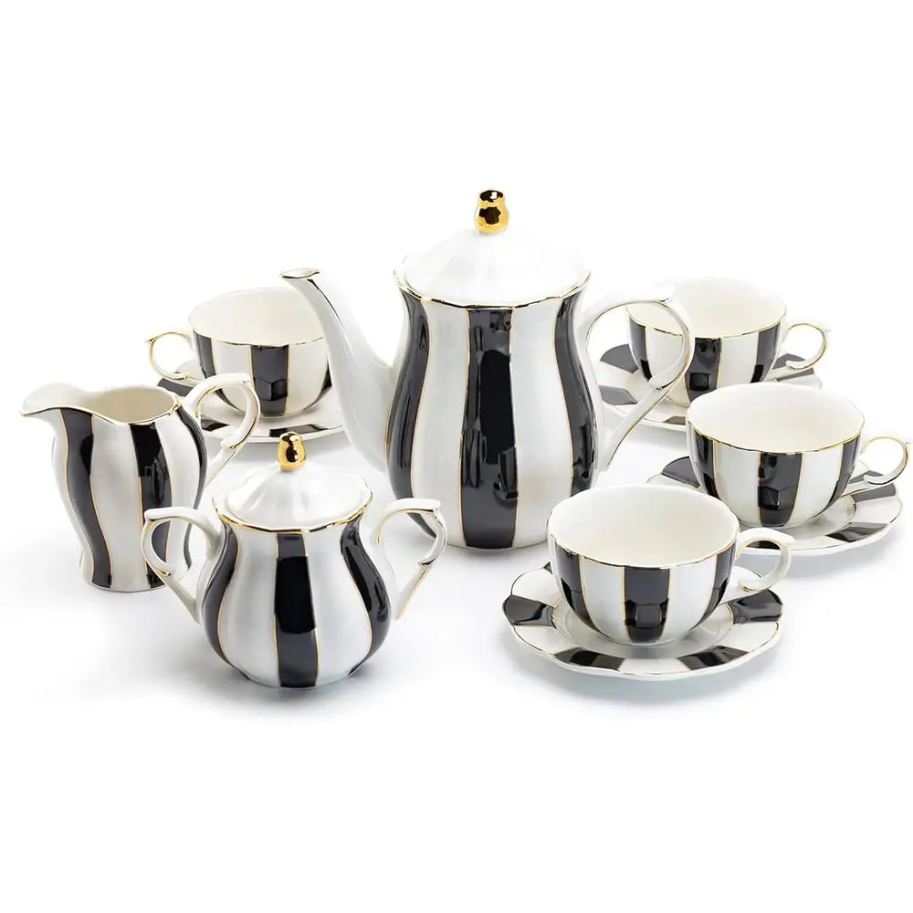 

Чайный сервиз Grace Teaware из 11 предметов, черно-белый, с фарфоровым декором в виде ракушек