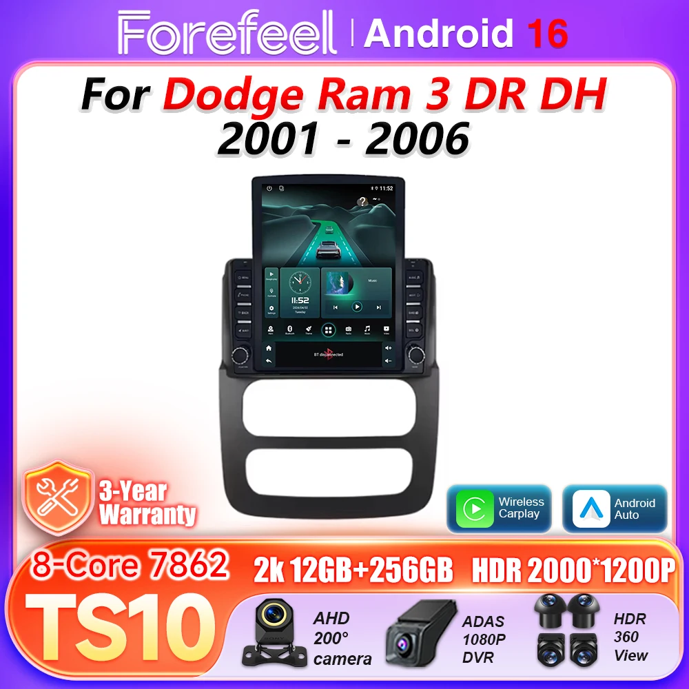 Android 16 Auto Carplay para Dodge Ram 3 DR DH 2001 2002 2003-2006 BT 5G Reproductor Multimedia de Video para Auto Radio GPS DSP Inalámbrico RSD