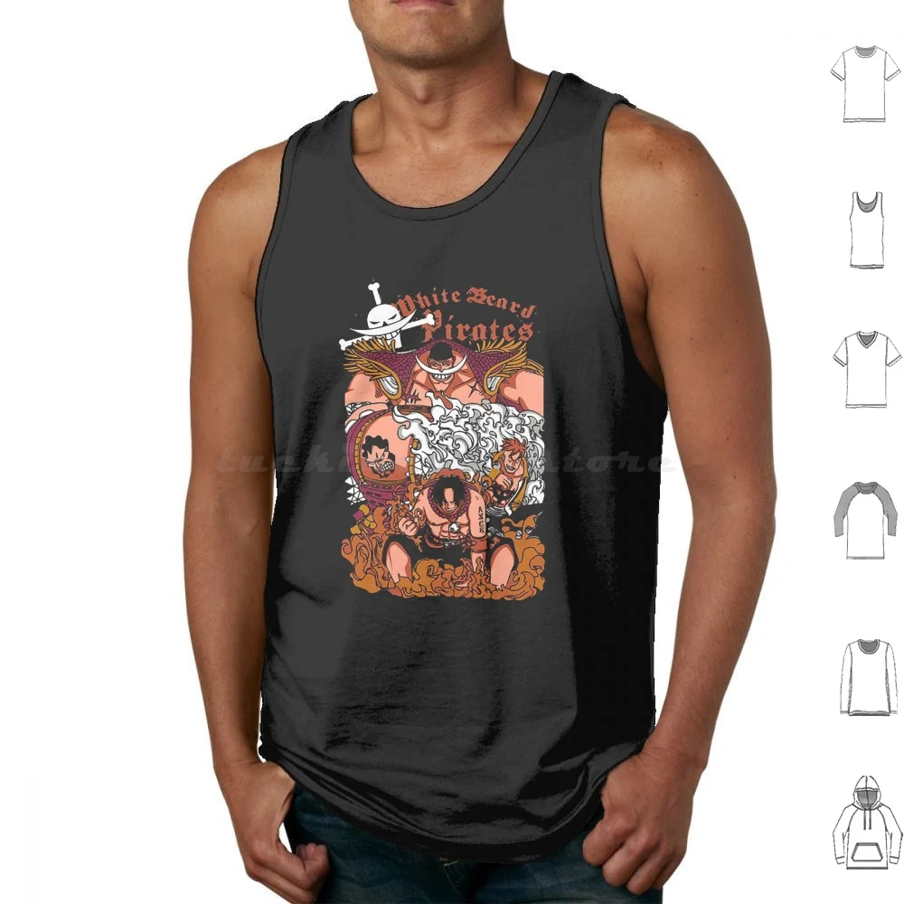 White Beard Pirates Crew Tank Tops Print Cotton Anime Luffy Manga Zoro Japanese Mugiwara Japan Pirates Hat Funny