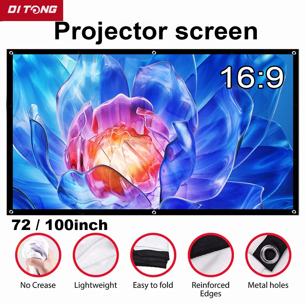 DITONG Projection Screen Portable Projector screen 72 & 100 inch 16:9 Outdoor Movie Screen For HY300 HY320 Travel Home Theater