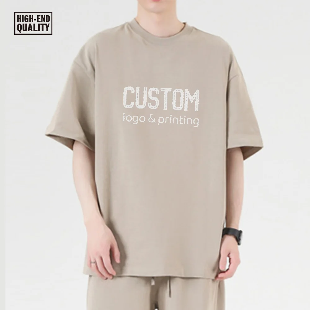 Oversized 300 Gsm Short Sleeve T-shirt Men High Quality Brushed Heavy O-neck Drop Shoulder Blank 100% Cotton Unisex Top Tee T070