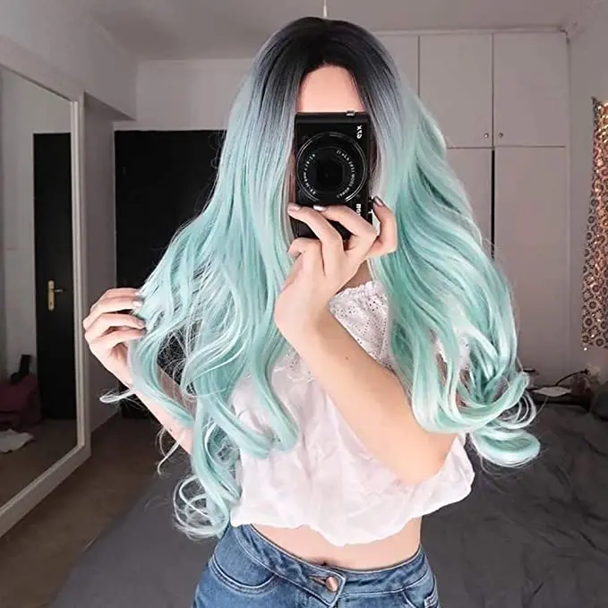 Peruca de cabelo sintético ondulado longo para mulheres e meninas, perucas naturais completas, resistente ao calor, Ombre Silver, cosplay Party