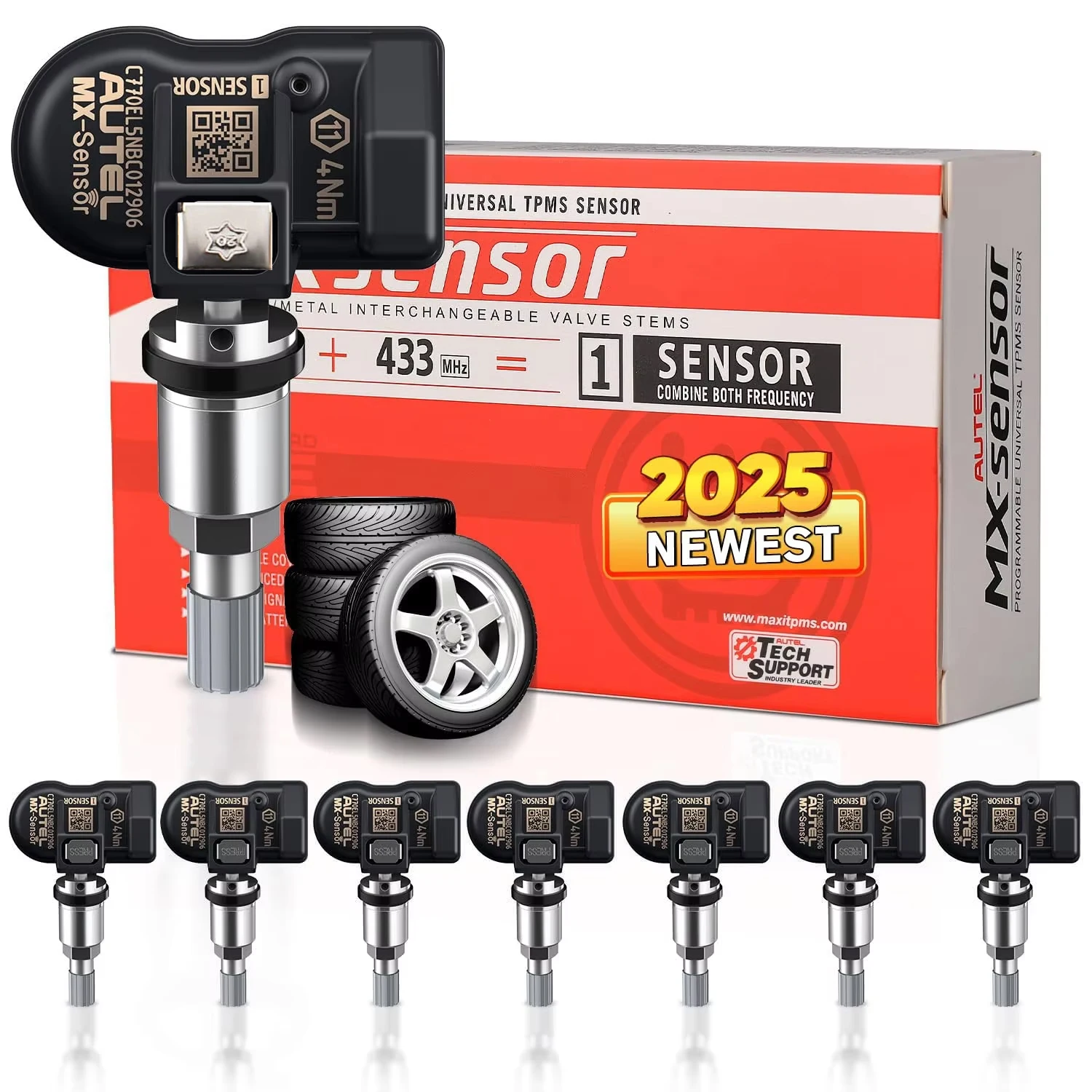 8pcs Autel Sensor 2in1 315MHz 433MHz MX-Sensor Tire Pressure Monitor System Sensor Programmable & Cloneable Screw-in TPMS Sensor