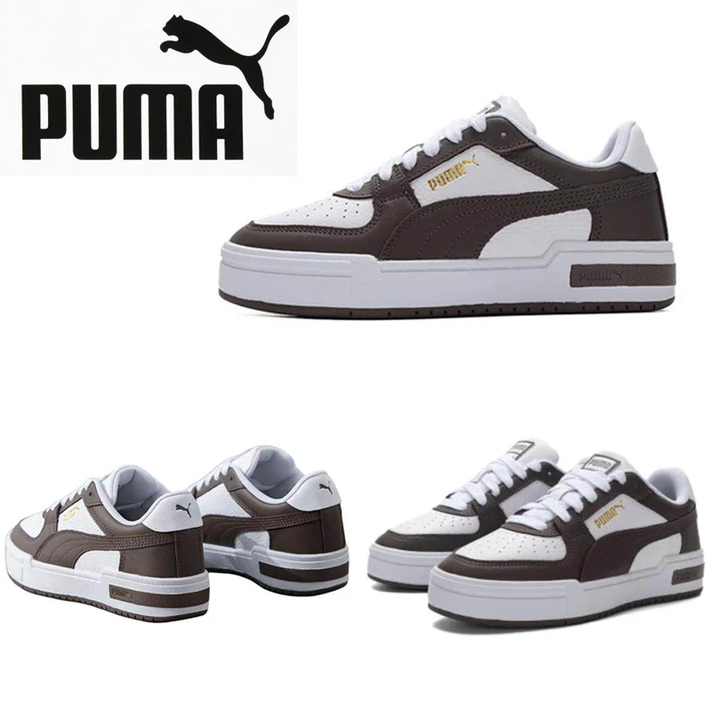PUMA Unisex Versatile Low Top Casual Sneakers 380190-63 Puma White Coffee Brown Gold Accent Shoes