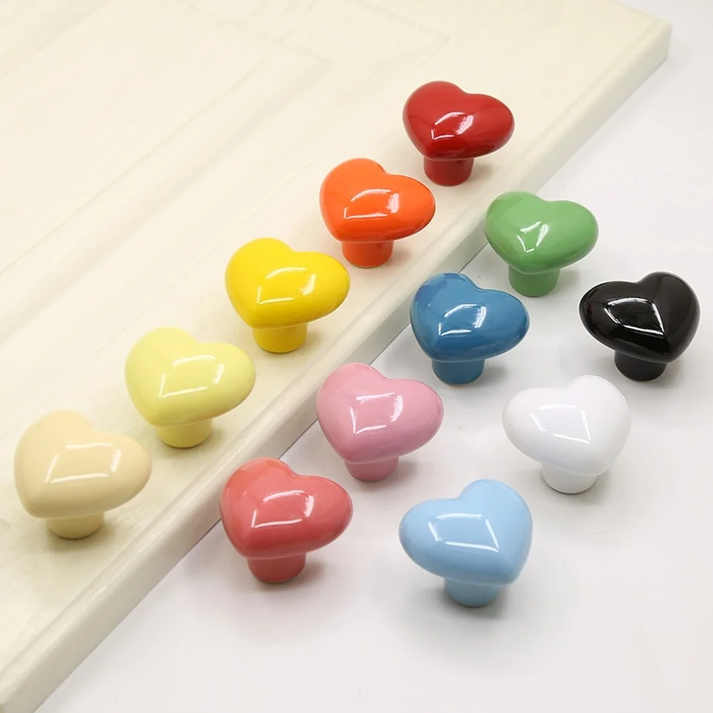 1pc Heart Shaped Pottery Cabinet Handle No Drill Sticky Disc Drawer Pull Knob Cabinet Wardrobe Single Hole Handle