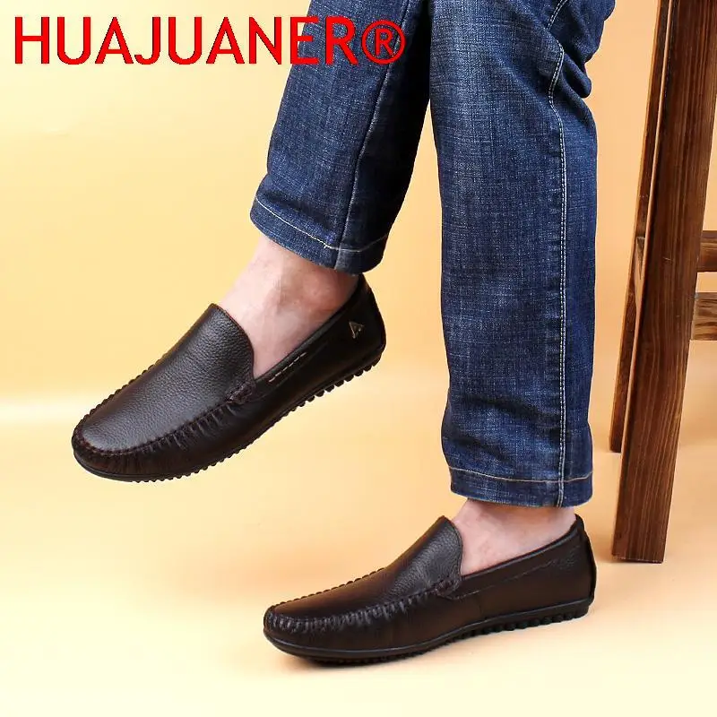 Winter Men Casual Shoes High Quality Mens Loafers Genuine Leather Flats With Plus Business Slip on Moccasins Fashion Black Brown