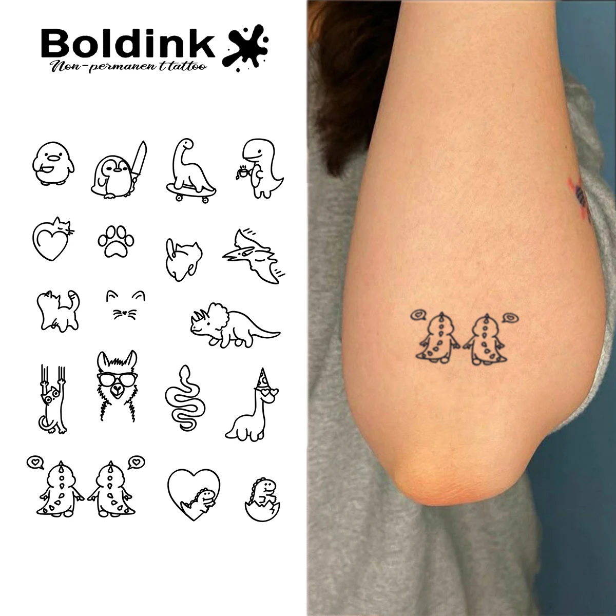 Boldink Cute Simple Line Drawing Small Animal Juice Tattoo Sticker Waterproof Color Holding 1-2 Weeks Essential for Trendsetters