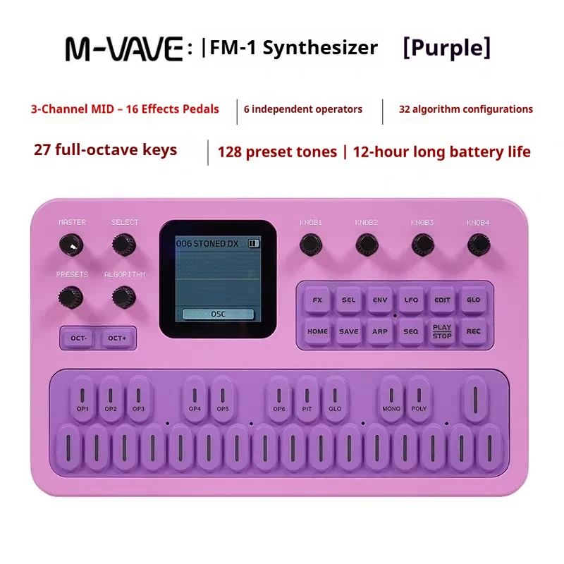 2026 M-Vave Fm1 Portable Fm Synthesizer Effect Pedal 12h Battery 6-Operator 32-Algorithm 128 Presets Built-In Speaker in Stock