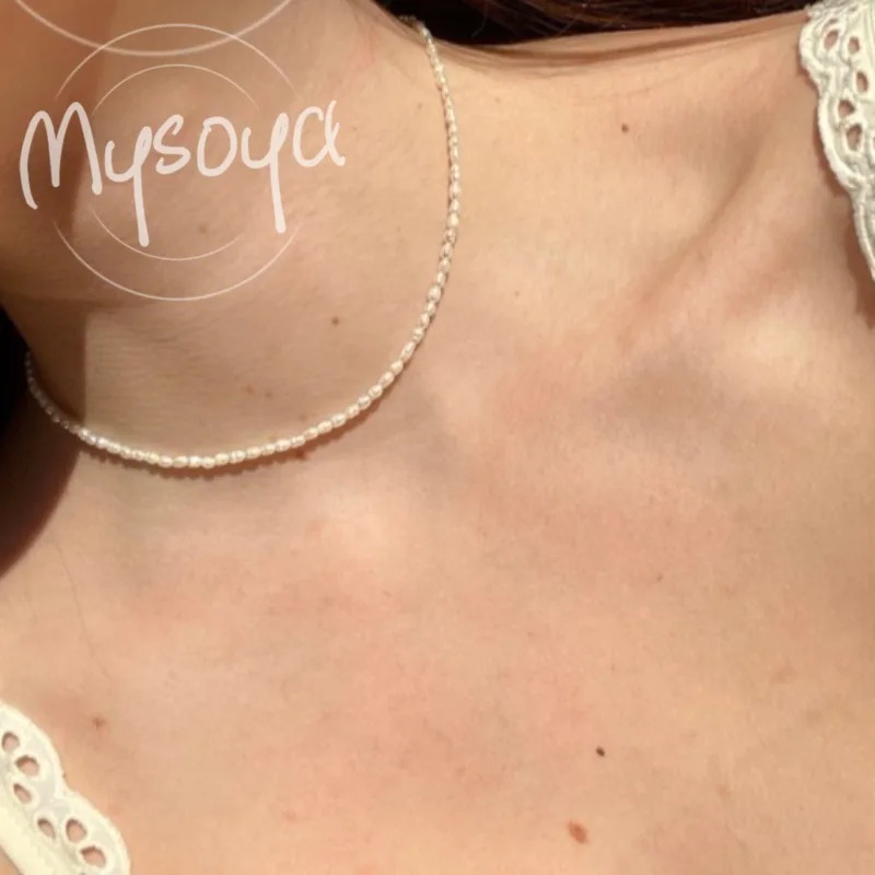 

MYSOYA White Freshwater Pearl Mini Necklace 3-4mm With Gift Box For Her/Him Suitable For Weddings/Birthday/Christmas/New Year