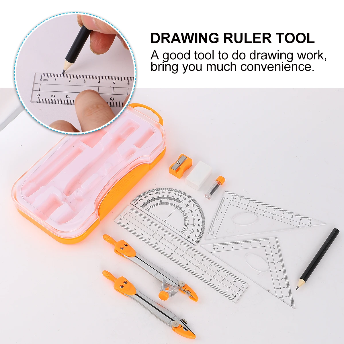 Metal Compass Drawing Tool Circle Kit Plastic Case Lightweight Storage School Office Math Ruler Set Drawing