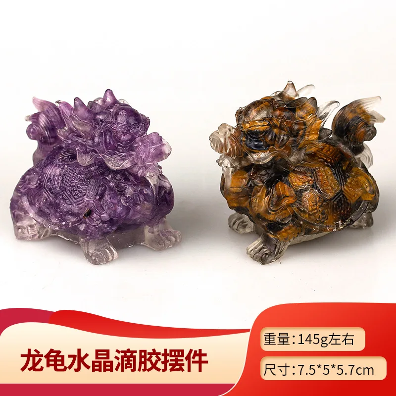 Natural crystal Epoxy gravel lucky dragon turtle ornament semi-precious stone Epoxy ornament home store opening gift