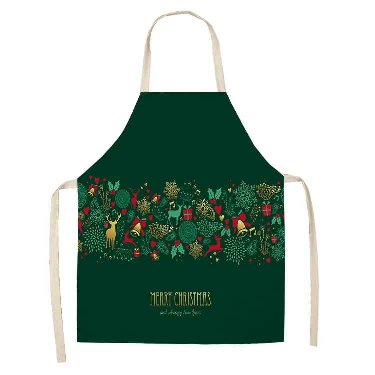 Green Custom Linen Cooking Apron Dress Christmas Tree Gift Elk Child Kitchen Funny Kitchen Apron for Women Baking Accessories