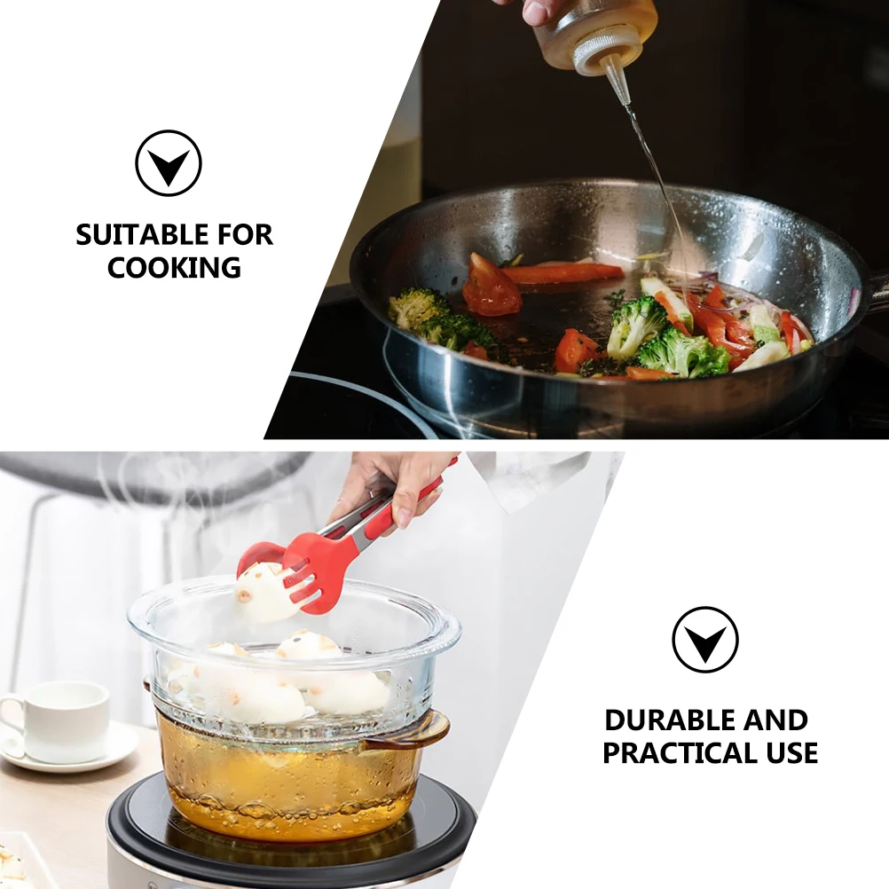 

1Pcs Anti-Scald Food Tong Premium Stainless Steel Silicone Heat Resistant Non-Stick Long Handle for Cooking Grilling Baking Bbq