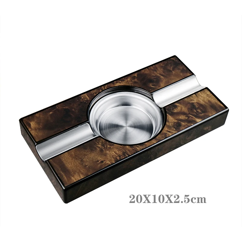 Cigar Ashtray Personality Stainless Steel 2 Slot Ashtray Solid Wood Portable Cigar Ashtray for Car Office Home