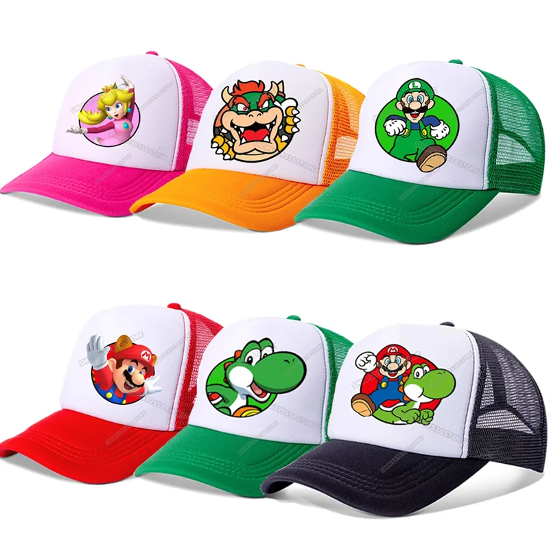 Super Marios Bros Baseball Cap Peach Princess Girl Caps Kids Anime Peak Cap Boy Mesh Cap Cartoon Sunhat Men Women Lover Dad Hat