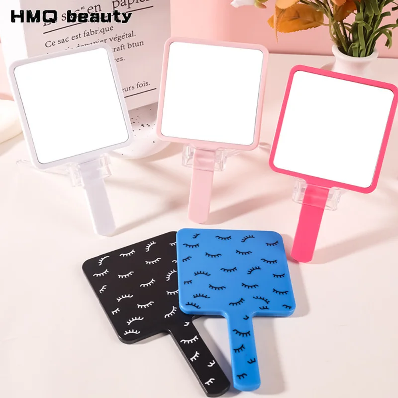 2pc Handheld Makeup Mirror Eyelash Extensio Mirrors Square Mirror With Handle Portable for Makeup Application Travel Beauty Tool