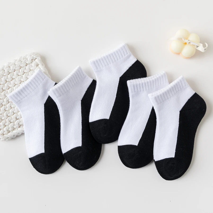 5 Pairs/Lot Summer Children Socks 100% Cotton Kids Fashion Black White Gray Baby Girl Boy Socks Casual Short Socks For 1-12 Year