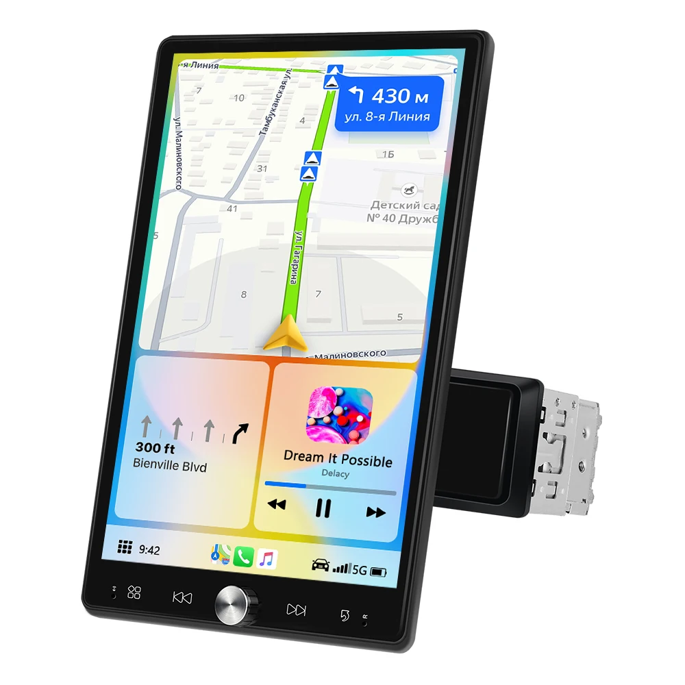 Podofo 10.4-calowy 1 Din Radio Samochodowe MP5 Auto Stereo Bezprzewodowy Carplay i Android Auto HD Ręcznie Obracany Ekran Dotykowy 1280*480 Przewodowe Mirror Link Uniwersalne Radio Samochodowe FM/RDS — 2