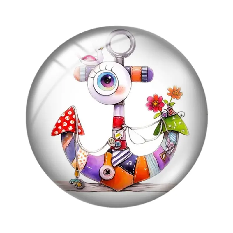 Watercolor  Anchor  12/18/20/25mm glass cabochon  bracelet pendant rings for jewelry demo earrings back Making findings