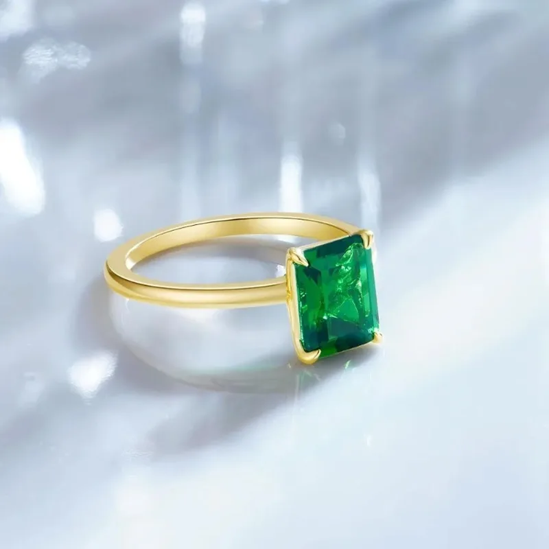 Tigrade Exquisite Dazzling Gemstone Emerald 925 Sterling Silver Ring For Women Gold Plated Bridal Engagement Wedding Jewelry