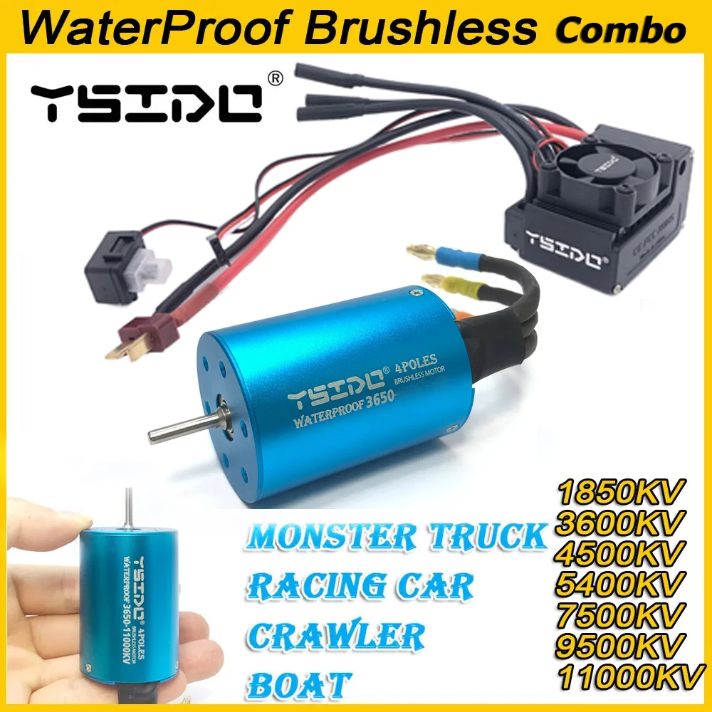 

YSIDO Водонепроницаемый 3650 1850KV 3600/4500/5400/9500KV 11000KV Бесщеточный двигатель 80A ESC для Traxxas HSP RedCat 1/10 1/12 RC Car Boat