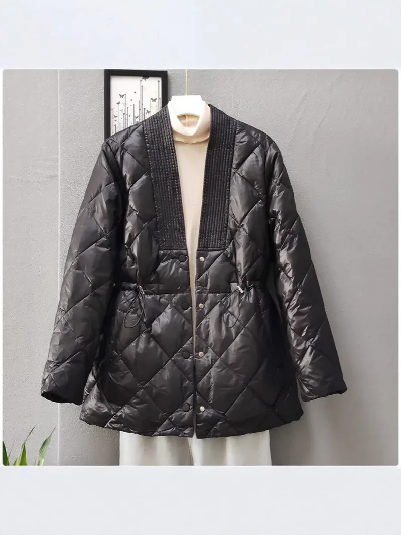 New autumn and winter thin down jacket for women white duck down short style small waist slim fit coat for women