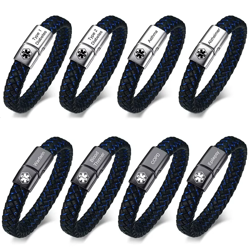 Custom Medical Bracelet Men's Braided Bracelet, DIY SOS Emergency Information Universal, Diabetes Alzheimer Personalized Jewelry