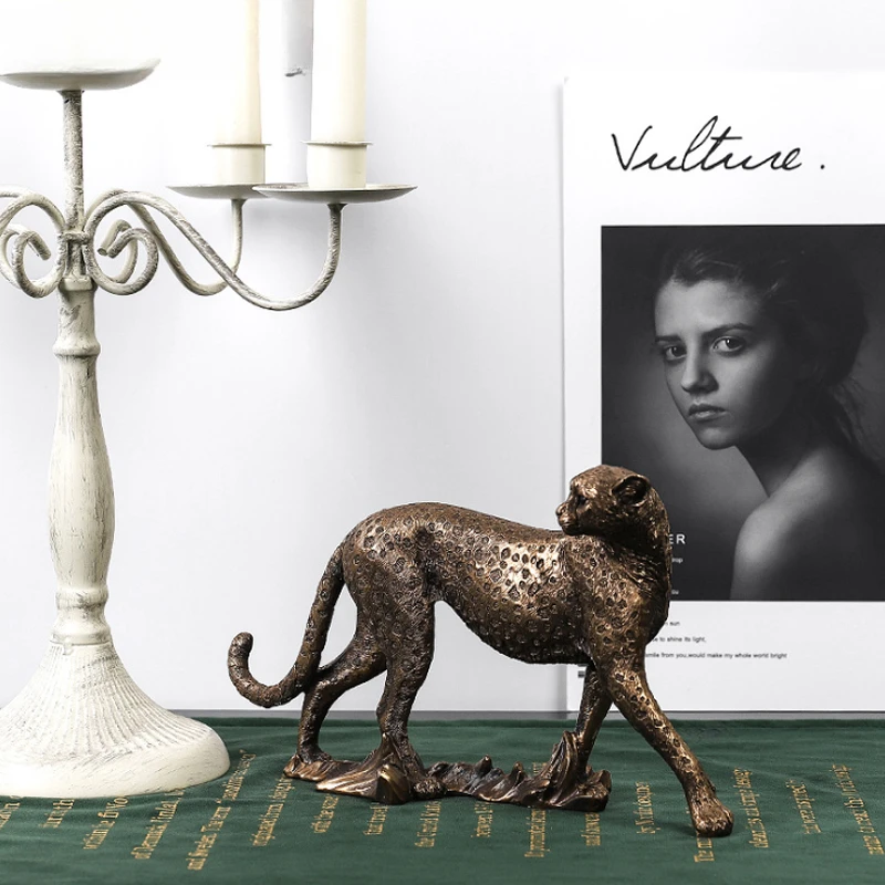 European Vintage Panther Statue Animal Figurine Leopard Jaguar Sculpture Home Living Room Office Decoration Gift view 2