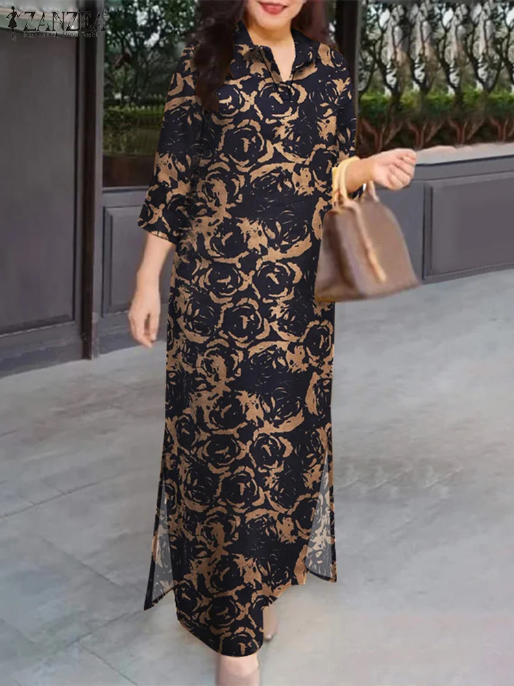 2024 herbst Fashion Floral Bedruckte Kleider ZANZEA Frauen Lange Hemd Kleid 3/4 Hülse Arbeit Sommerkleid Robe Femme Bohemain Vestidos