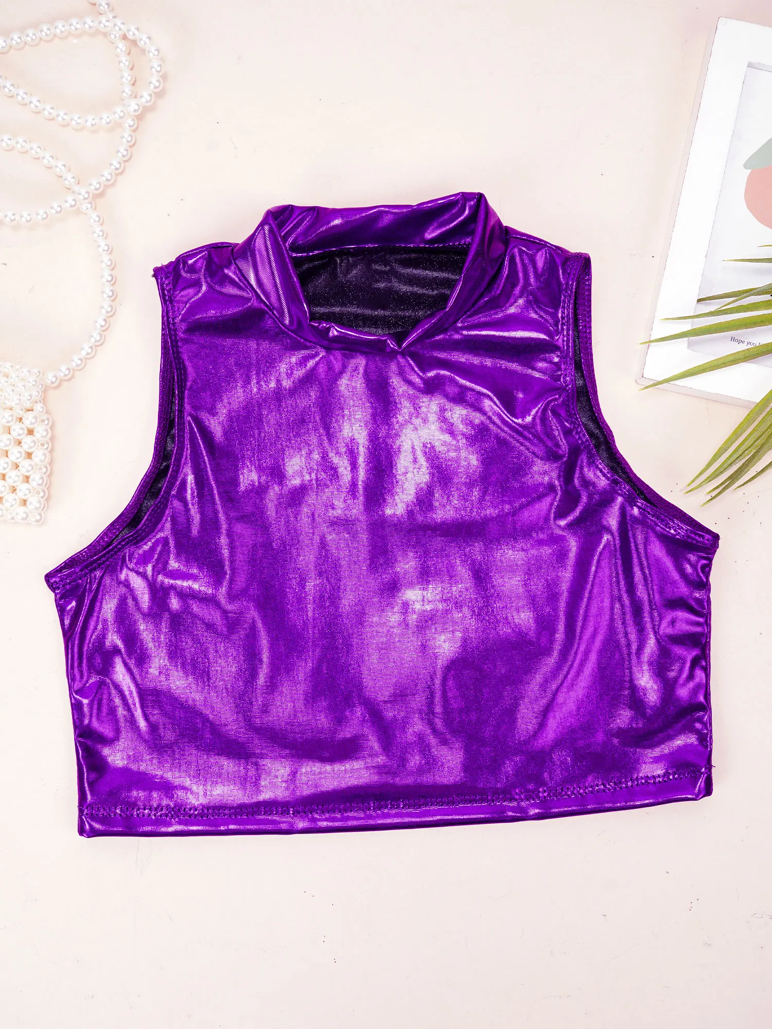 جديد 2025 زي رقص الجاز للفتيات الصغيرات زي الباليه الهيب هوب للرقص في الشوارع زي معدني بدون أكمام بياقة مدورة قطع علوية قصيرة