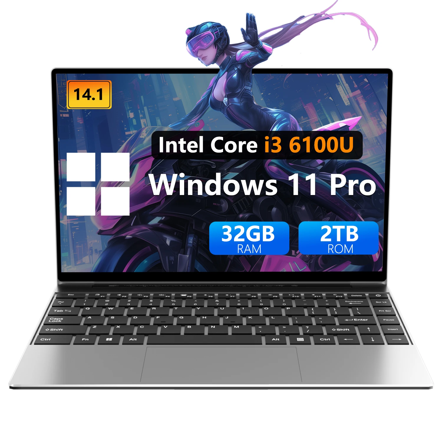 Portátil Ultrafino con Procesador Intel Core i3 de 6ª Generación, 32GB de RAM, SSD de 1TB/2TB, Pantalla de 14.1 Pulgadas, para Oficina, Estudio y Juegos, con Windows 11
