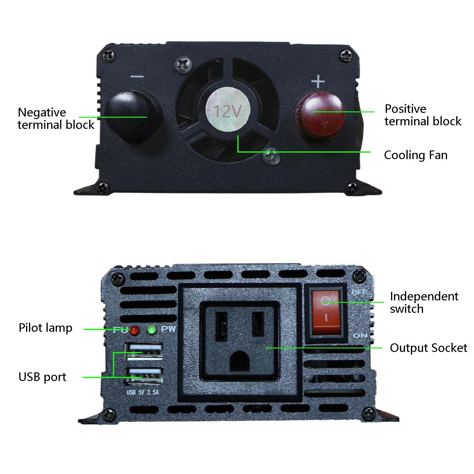 FT feiteeng 1000W 2000W Convertitore da 12V a 110V con display LED e 2 porte USB - per auto, camper e backup di emergenza