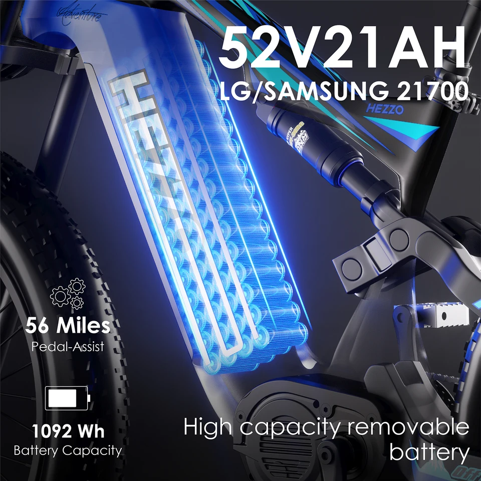 HEZZO K9 Carbon Fiber Adult Off‑Road E‑Bike,52V 1000W Bafang Mid‑Drive Motor,160Nm,26Inch Fat Tire,9 Speed Gear,Hydraulic Suspension & Disc Brake,21Ah Battery Hybrid Dirt Bicycle image 5