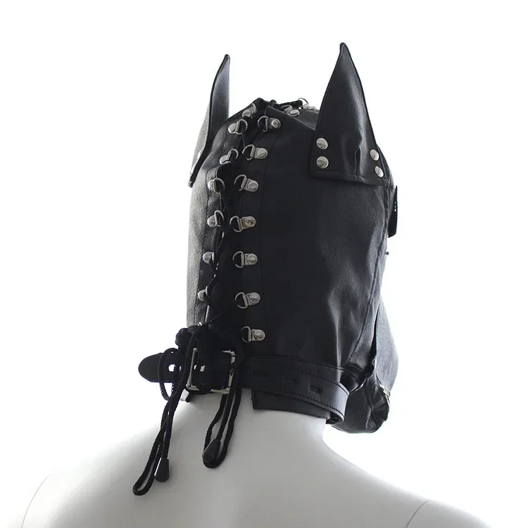 PU Leather Dog Masks Hoods for Men and Women, Cosplay, Halloween Party, Fetish, Costumes Accessories, Yellow, Black