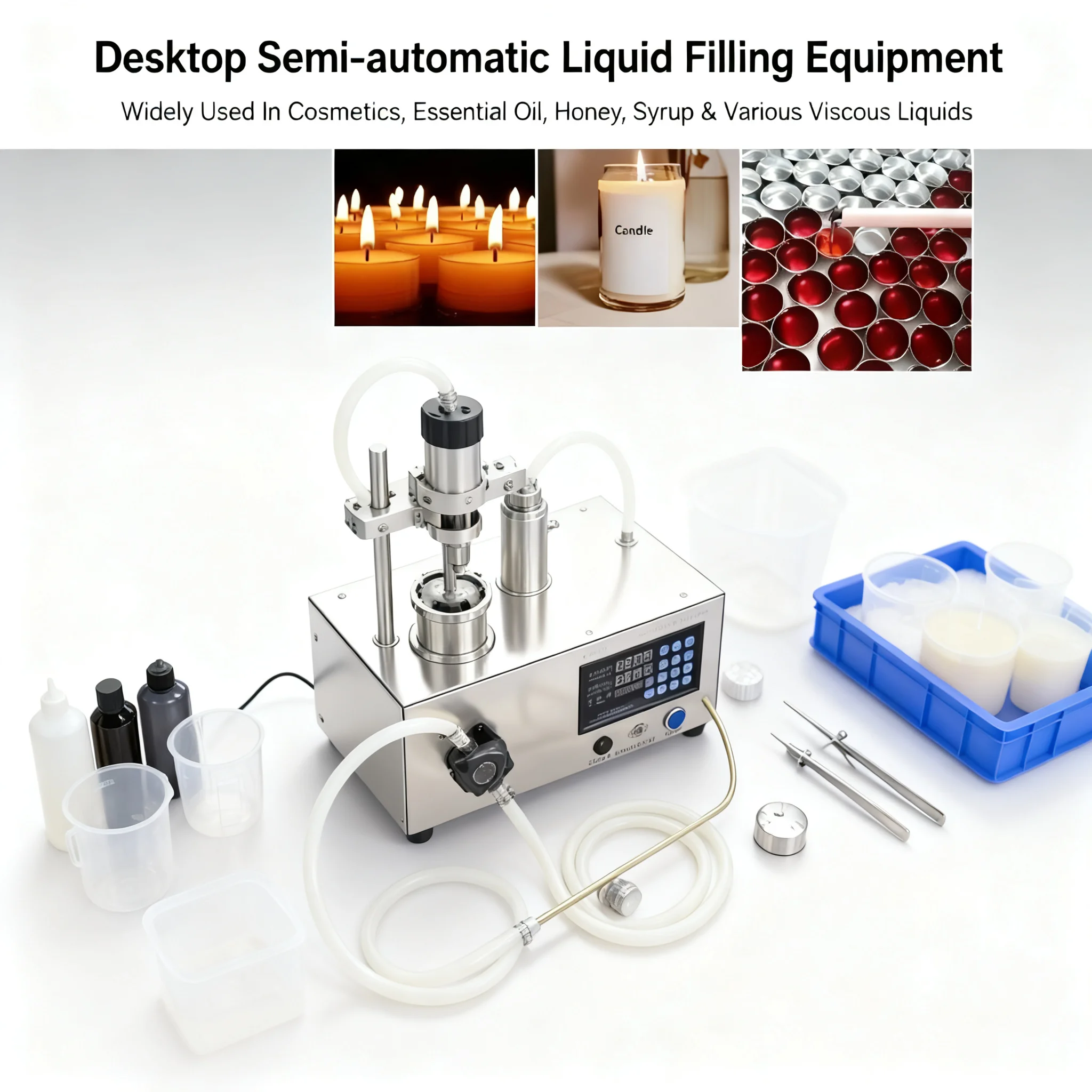 Semi automatic pneumatic single head candle wax filling machine, used for liquid filling of candle jars and melted wax