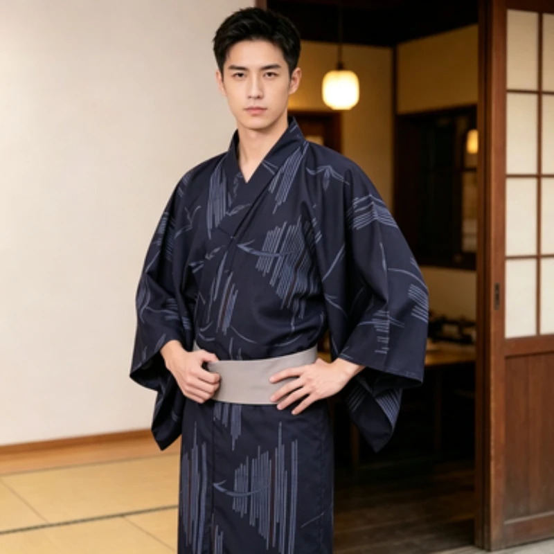 Men's Japanese Yukata Kimono Robe, Samurai‑Style Apparel, Suitable for Photo Studio Shoots, Themed Games and Party Role‑Playing