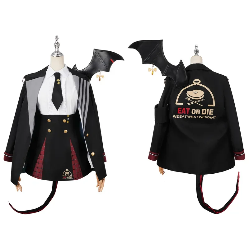 Blue Archive Cosplay Kurodate Haruna Costume with Hat Wing and Tail Women Girl Black JK Uniform Skirt Halloween Party Outfits