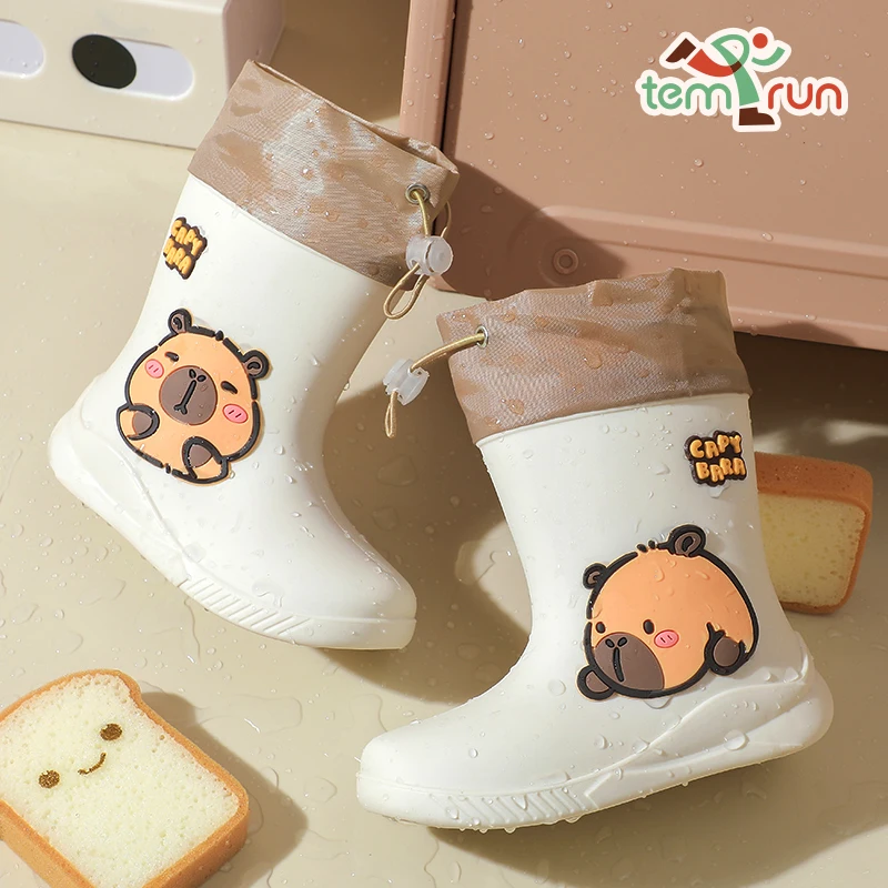 Cartoon Capybara Pattern Children's Rain Boots For Boys And Girls Rubber Anti-Slip Elastic Band Student Waterproof Rain Boots