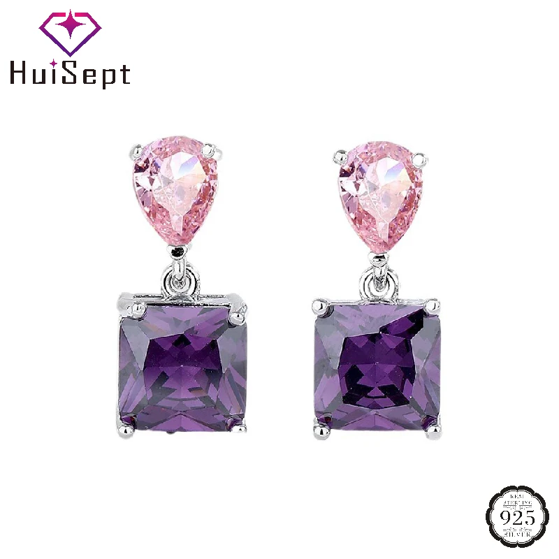 

HuiSept Trendy 925 Silver Jewelry Earrings with Zircon Gemstone Wedding Party Engagement Promise Gift Accessories for Women