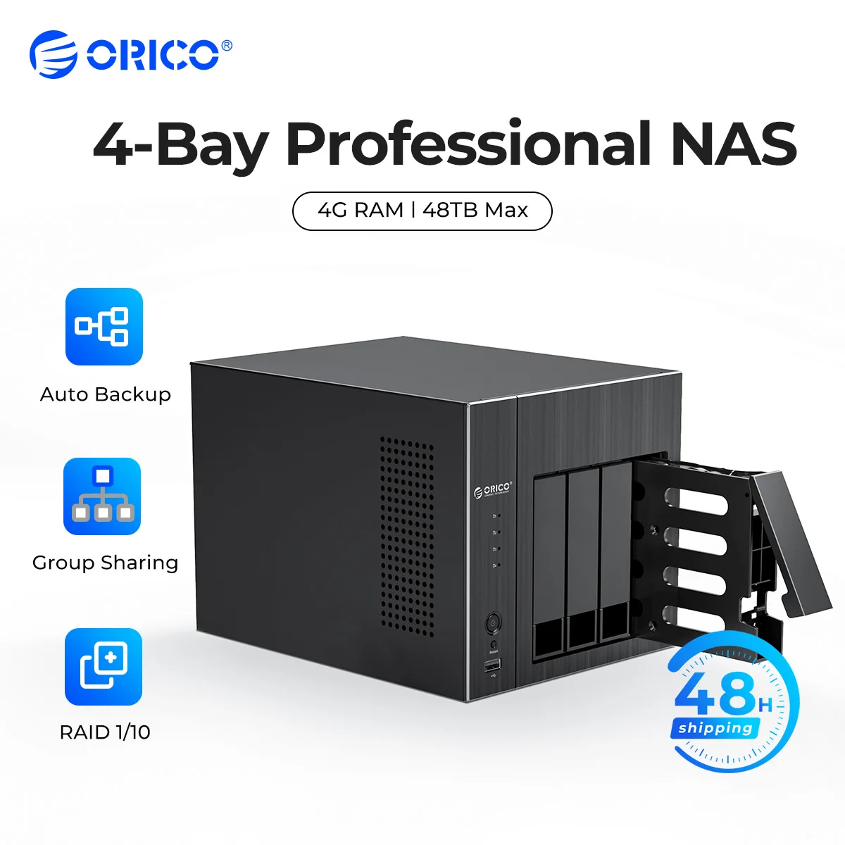 ORICO OS Series NAS 2.5 3.5''4 Bay Network Attached Storage with RAID Gen7 SATA to USB3.0 HDMI RJ45 Audio 48TB EU Plug HDD Case