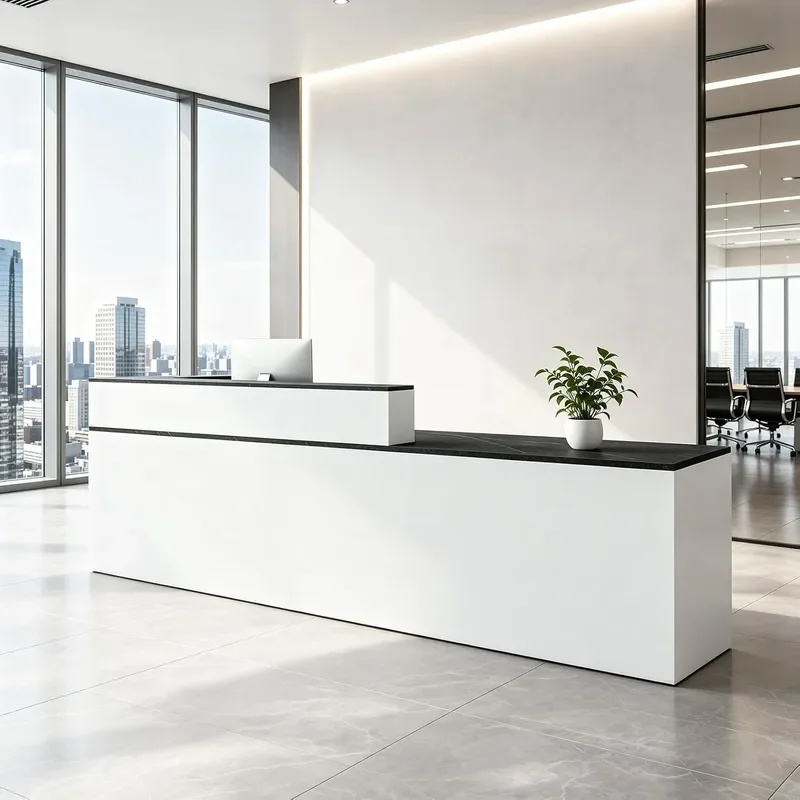 Modern Reception Desk with Counter Storage Keyboard Tray and Lockable Drawers Sleek Front Desk for Office Salon Store and