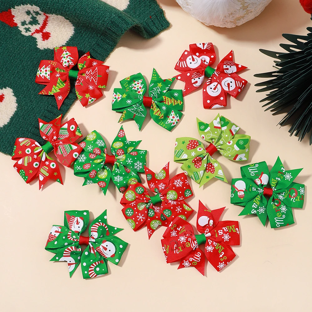 

10Pcs/lot Christmas Bows New Year Party Decor Hair Bows For Girl Kids Hair Christmas Decorations Supplies Baby Hair Accessories