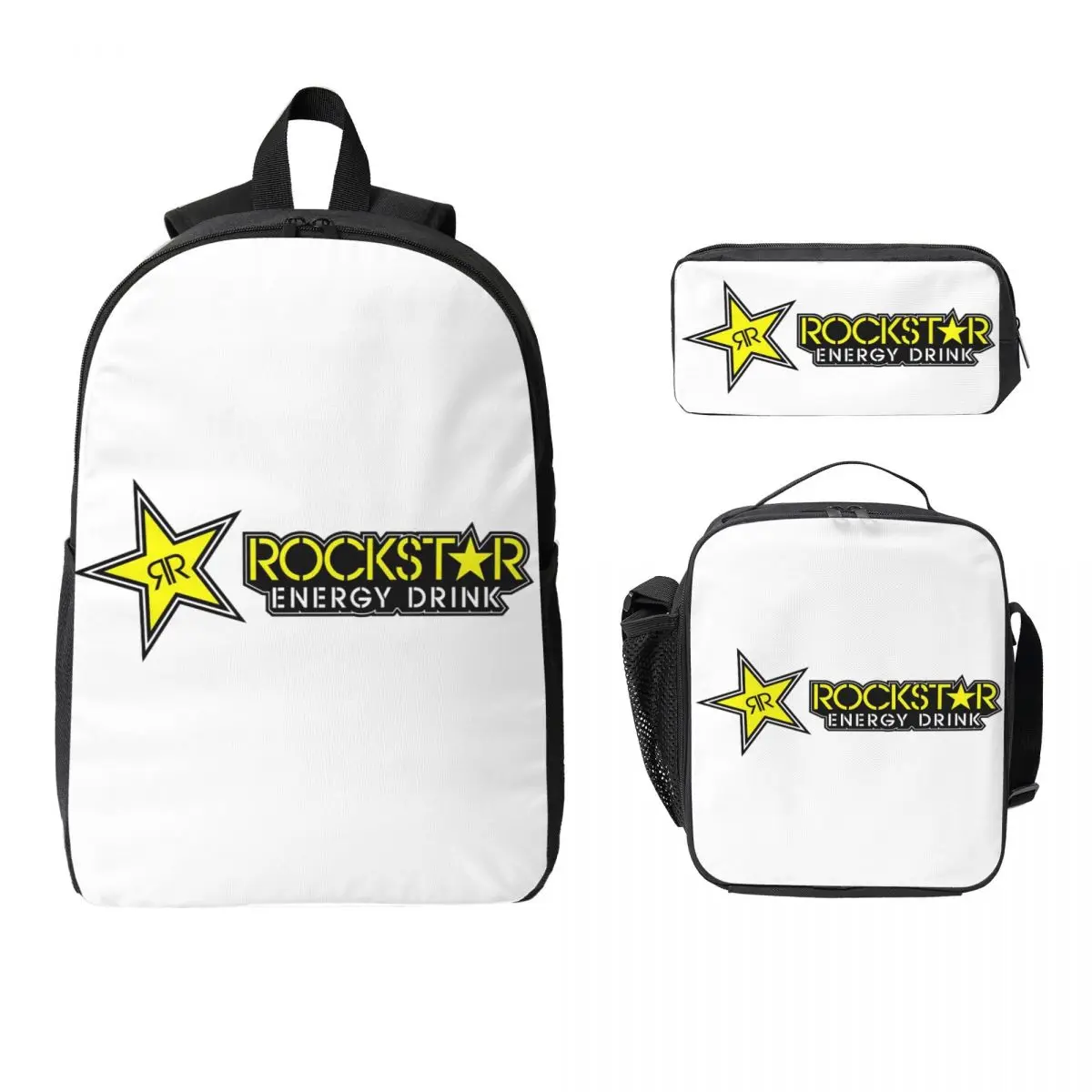 

Рюкзак Rockstar Energy Drink, студенческая сумка для книг для мальчиков и девочек, школьная сумка, компьютерные сумки на плечо, 3 шт., изолированная сумка для обеда, пенал