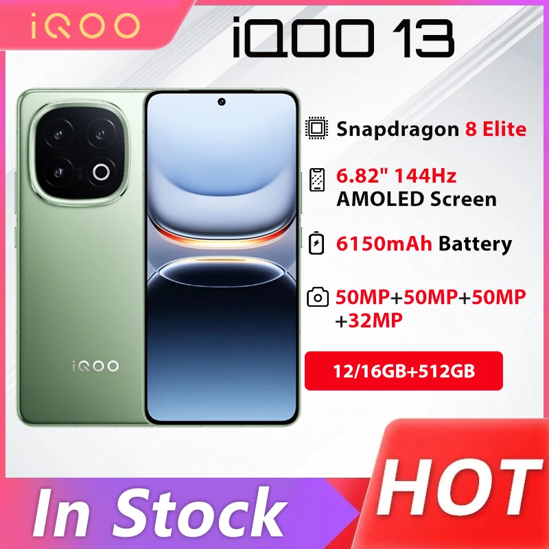 New ViVO iQOO 13 5G Phone 512GB ROM 6.82'' AMOLED 144Hz Snapdragon 8 Elite 50MP Rear Camera 6150mAh 120W SuperVOOC NFC OTA